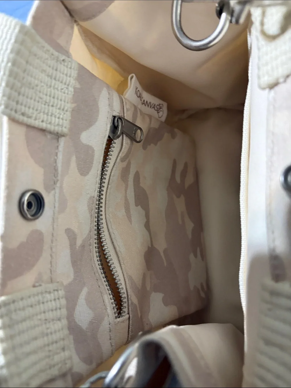 Canvas Camo Mini Tote Bag in Beige by Koala Kanvas with removable strap. Nwot